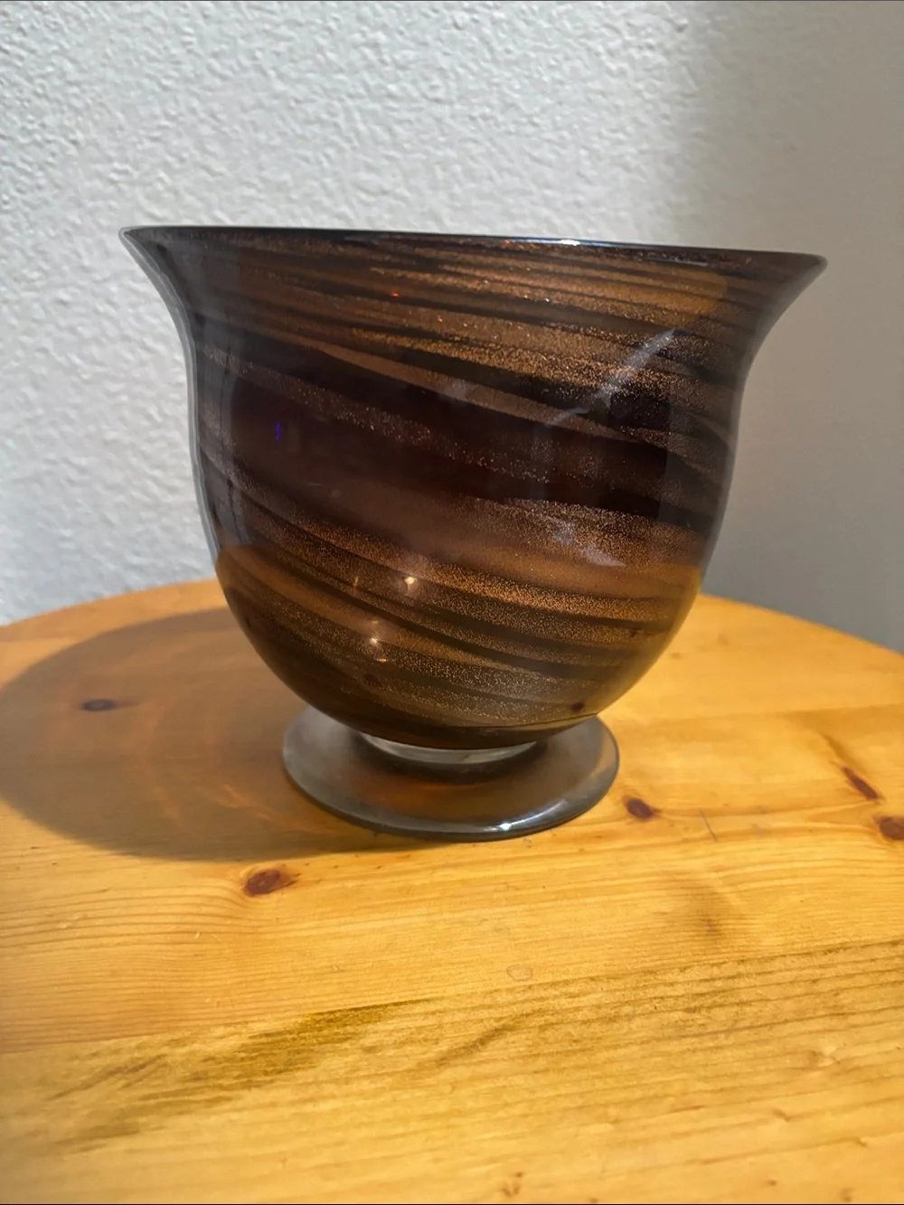 Handblown Swirled Glitter Glass Vase - Amber & Brown